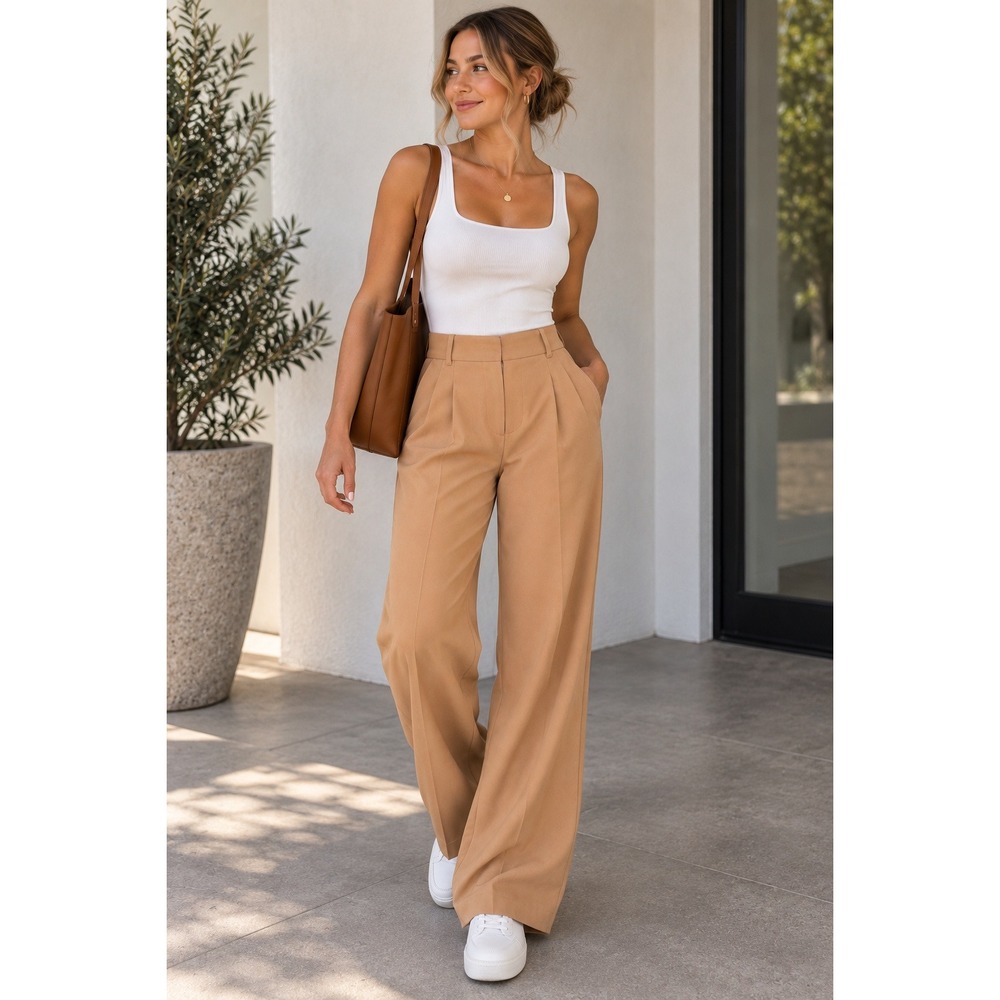 Abercrombie & Fitch Sloane Tailored Pants Tan Peach Wide Leg Pleated Size 26/2